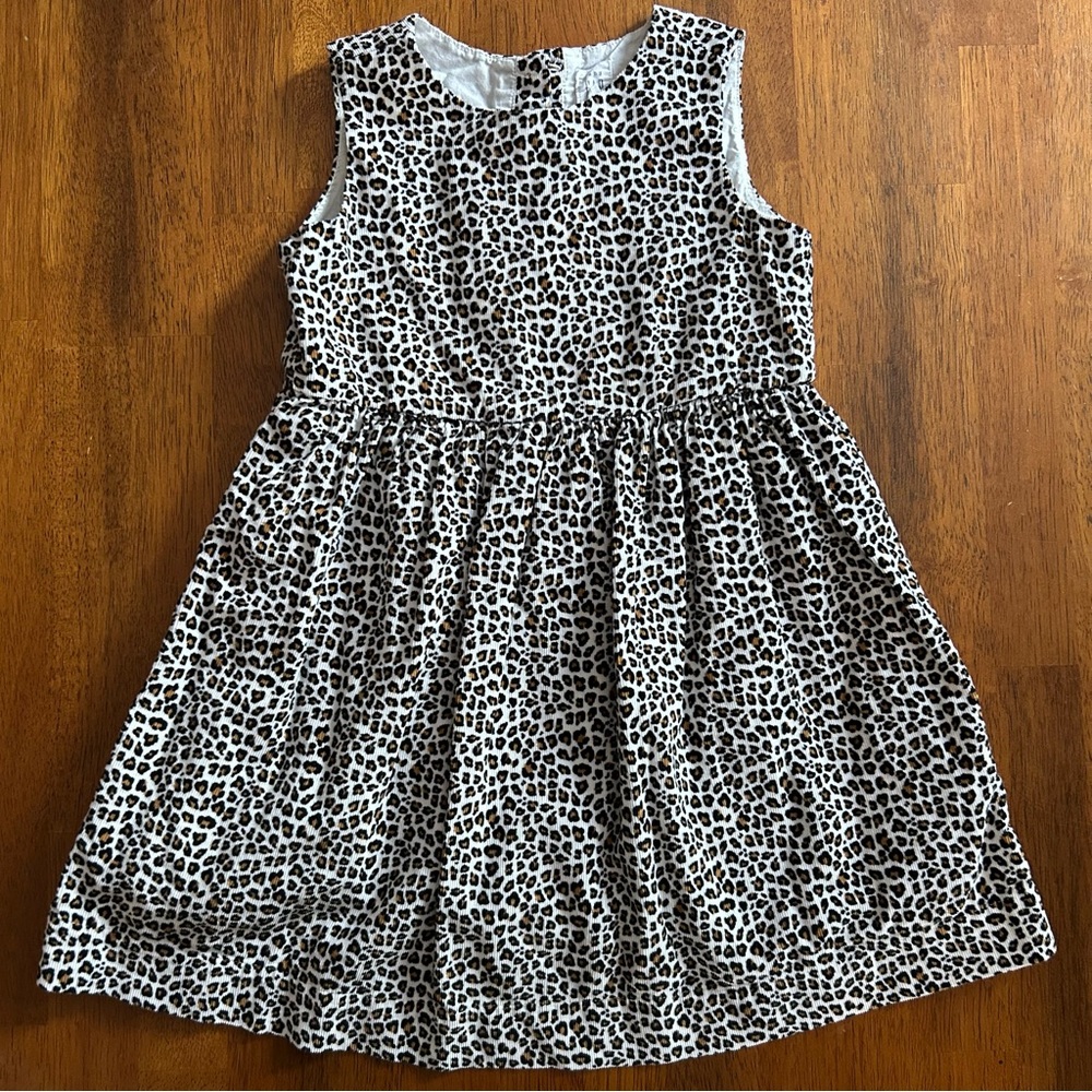 GAP Leopard Print Corduroy Dress | Girl Size 4 | Neutral Sleeveless Button Back - Picture 7 of 10